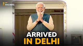 Prime Minister Narendra Modi arrives in Delhi, after a successful Russia-Austria tour l PMO