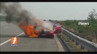 car Catches Fire accident In Outer Ring Road | Rangareddy | iNews