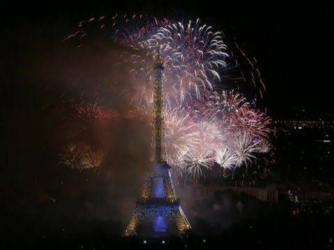 Raw- Eiffel Tower Fireworks Celebrating Bastille News Video