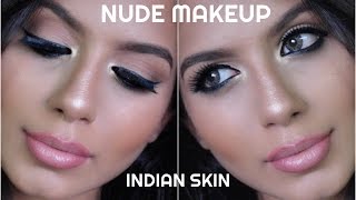 Nude Makeup for Indian Skin / Neutral Smokey Eyes & Nude Ombre Lips