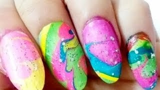 Multicolored Water Marble Nail Art
