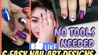 6 Easy Nail Art Designs for Beginners - NO tools needed | Nail Art at Home | JSuper Kaur