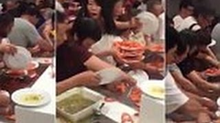 Chaos reigns as hungry hordes fight over plates of jumbo shrimp at all-you-can-eat buffet in China