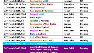 T20 World Cup 2016 Schedule & Time Table